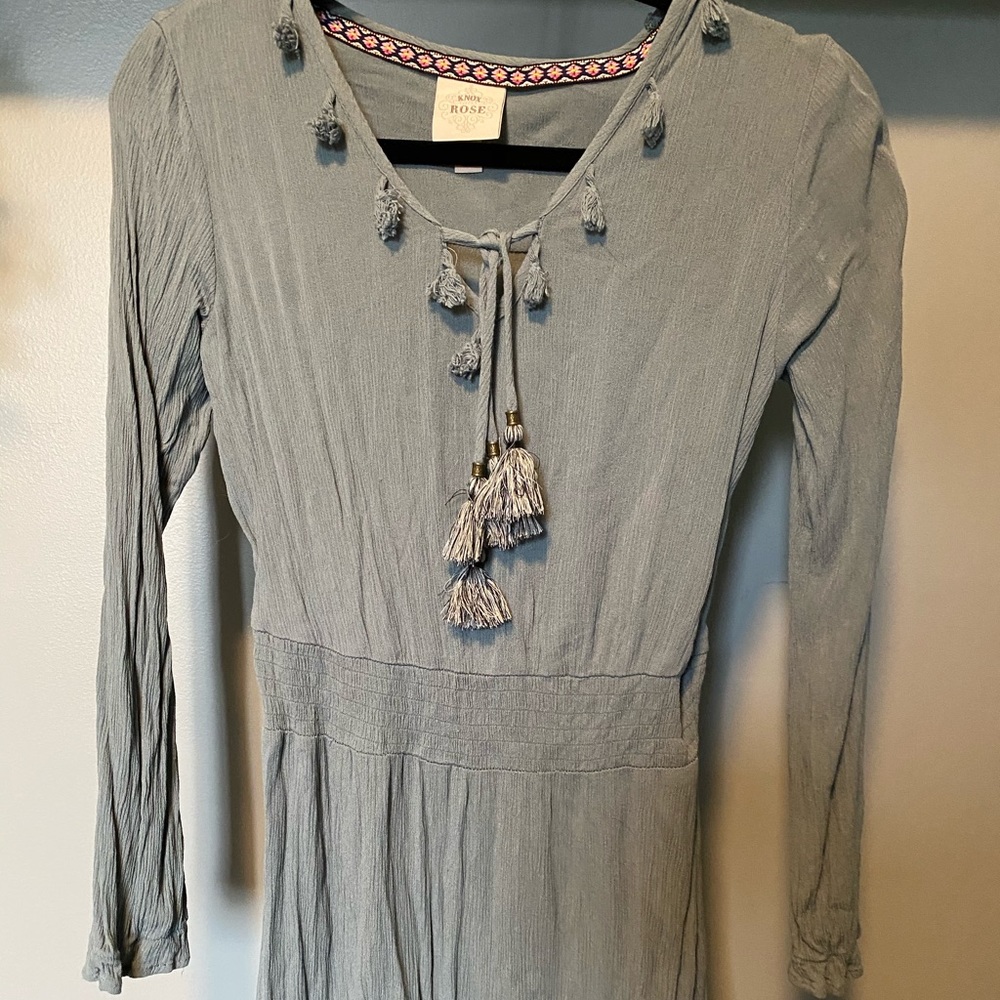 Cute boho teal toned dress with front tie
